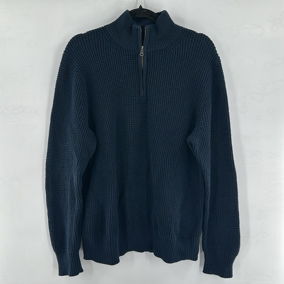 J. Crew Waffle Knit Half-Zip Pullover Navy Large - Picture 4 of 8